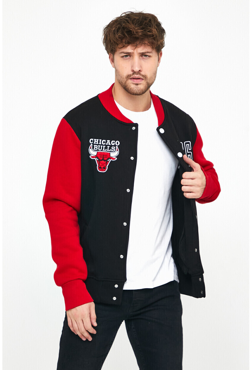 Siyah Unisex Bomber Yaka Nakışlı Kolej Ceketi