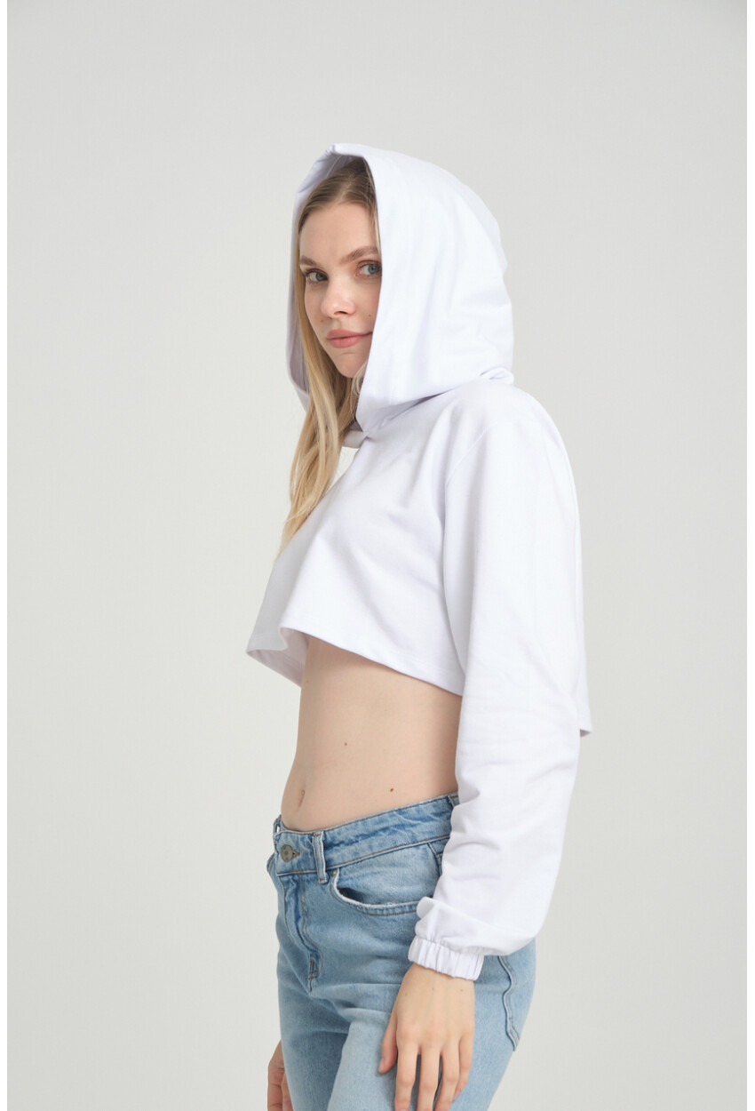 Kadın Basic Kapüşonlu Crop Regular Sweatshirt