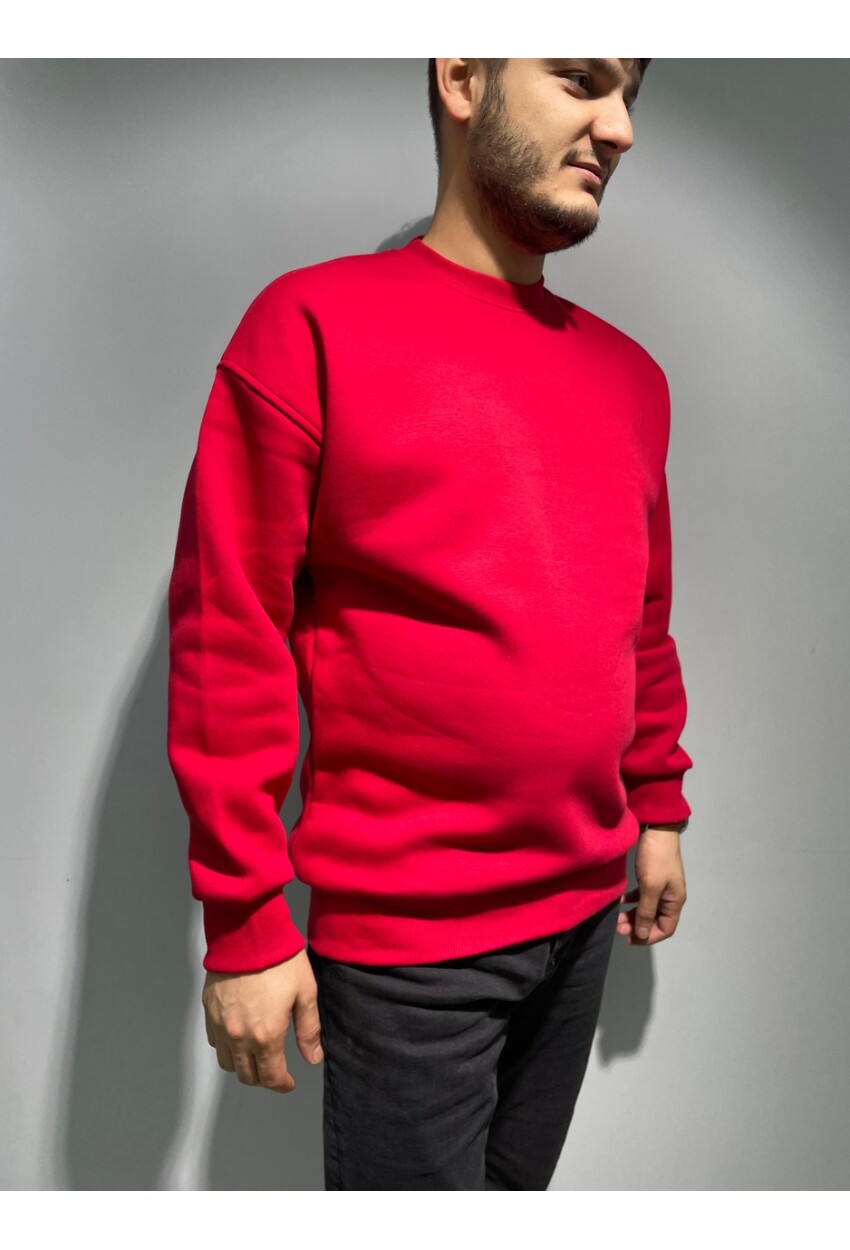 Kırmızı Unisex Basic Bisiklet Yaka Oversize Sweatshirt