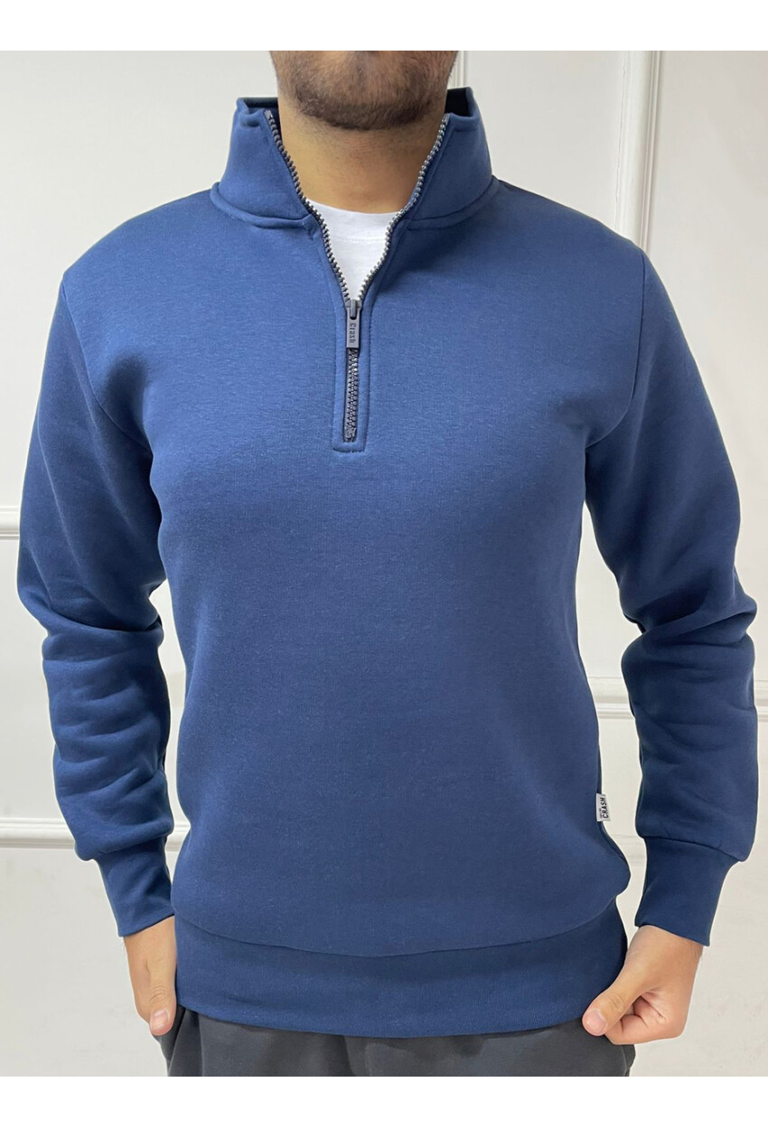 Yüksek Yaka Yarım Fermuarlı Basic Sweatshirt