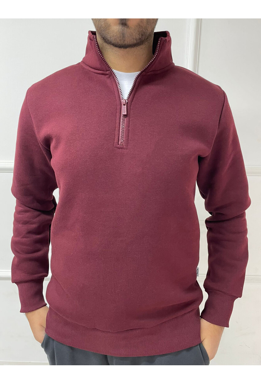 Yüksek Yaka Yarım Fermuarlı Basic Sweatshirt