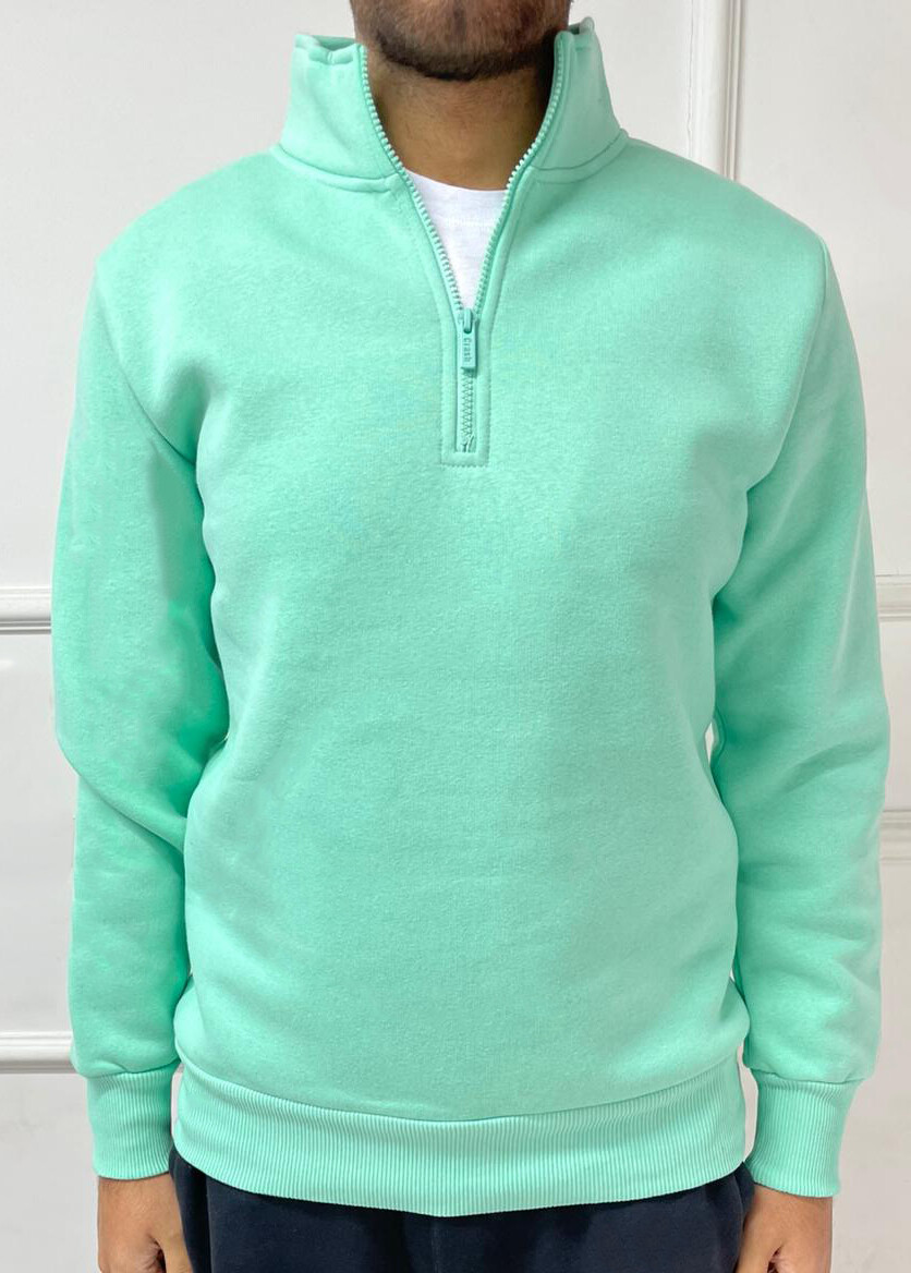 Yüksek Yaka Yarım Fermuarlı Basic Sweatshirt