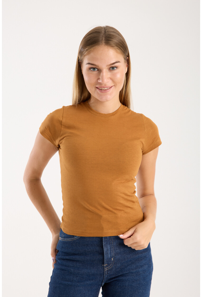 Kısa Kollu Bisiklet Yaka Slim Fit  Kadın T-Shirt