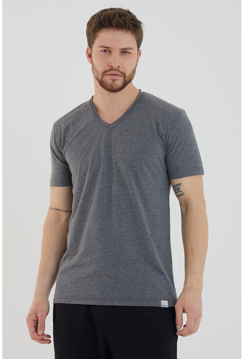 Amazing Crash V Yaka Basic T-Shirt Antrasit L