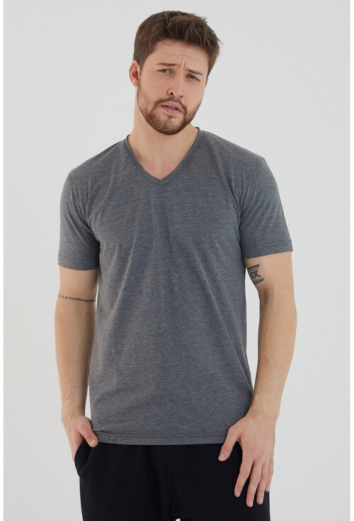 Amazing Crash V Yaka Basic T-Shirt Antrasit L