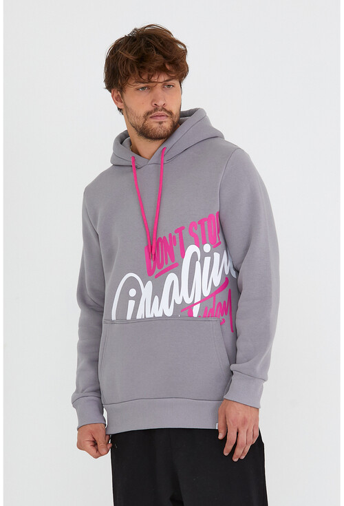 Unisex Kapüşonlu Kanguru Cepli Baskılı Sweatshirt P4082