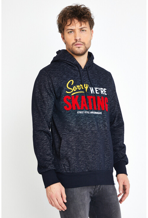 Lacivert Unisex Kapüşonlu Kanguru Cepli Üç Iplik Sweatshirt P4098