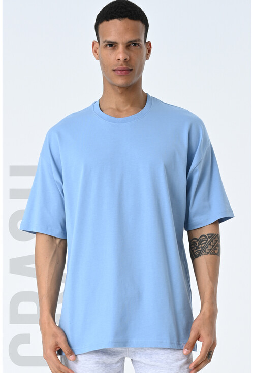 Basic Erkek Bisiklet Yaka Oversize Kalıp Kısa Kollu T-Shirt