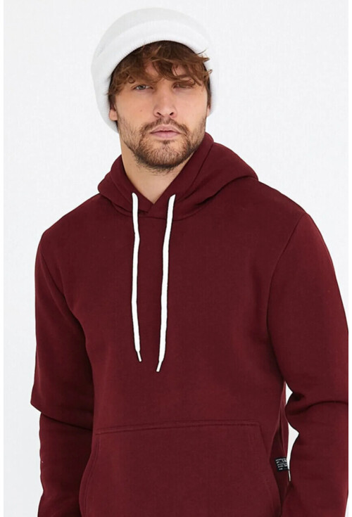 Bordo Unisex Kapüşonlu Kanguru Cepli Basic Sweatshirt 1163