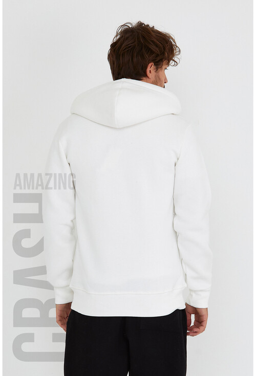 Ekru Unisex Kapüşonlu Üç İplik Basic Sweatshirt