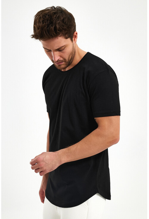 Eteği Oval Basic Bisiklet Yaka Slim Fit Kısa Kollu T-Shirt