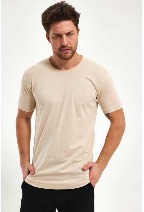 Eteği Oval Basic Bisiklet Yaka Slim Fit Kısa Kollu T-Shirt