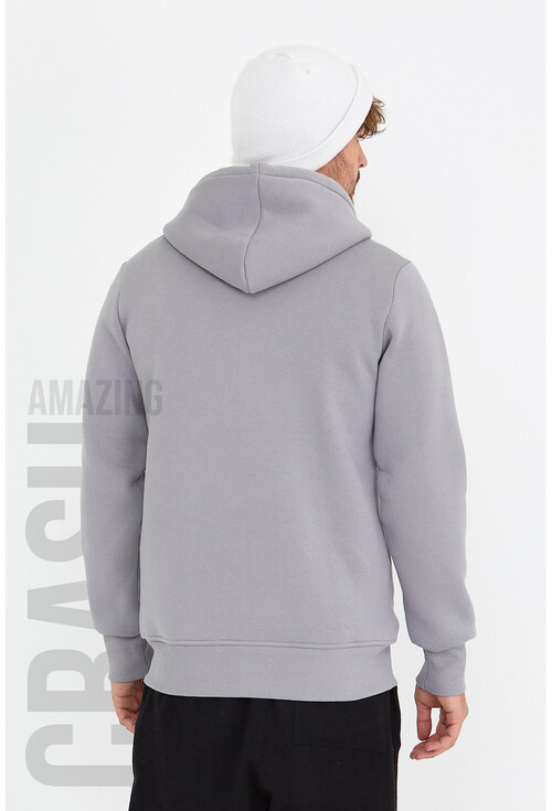 Gri Unisex Kapüşonlu Üç İplik Basic Sweatshirt