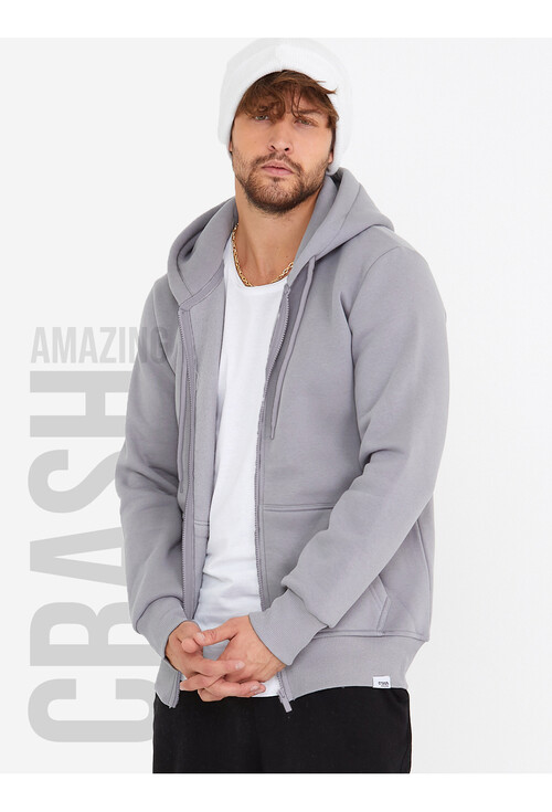 Gri Unisex Kapüşonlu Üç İplik Basic Sweatshirt