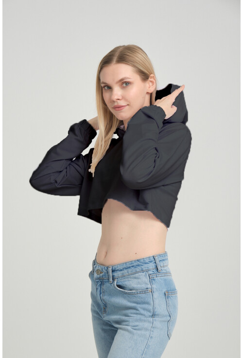 Kadın Basic Kapüşonlu Crop Regular Sweatshirt