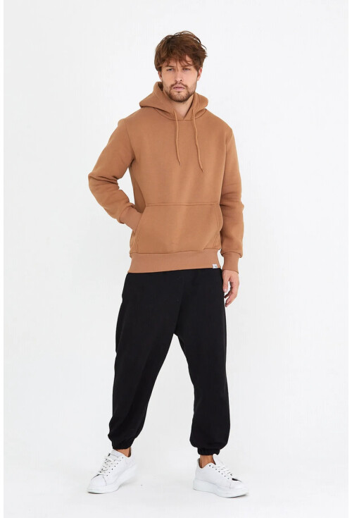 Kahverengi Unisex Kapüşonlu Kanguru Cepli Basic Sweatshirt 1163