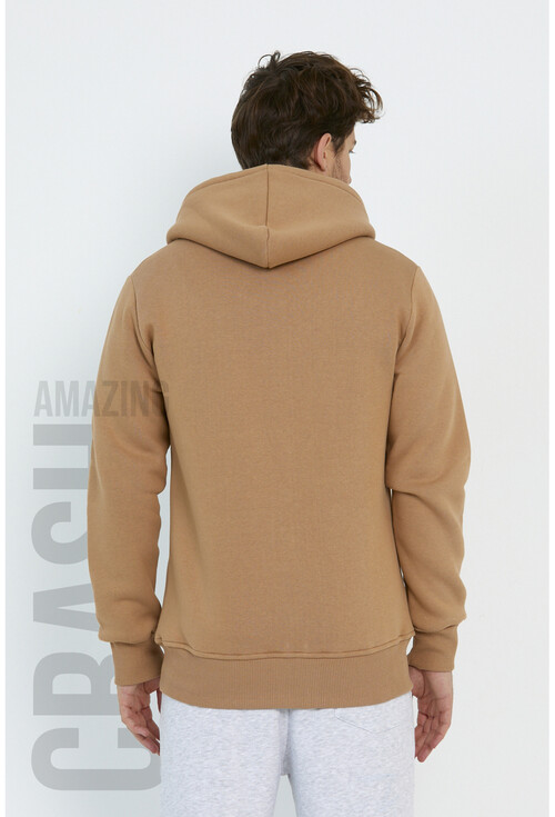Kahverengi Unisex Kapüşonlu Üç İplik Basic Sweatshirt