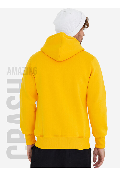 Sarı Unisex Kapüşonlu Üç İplik Basic Sweatshirt