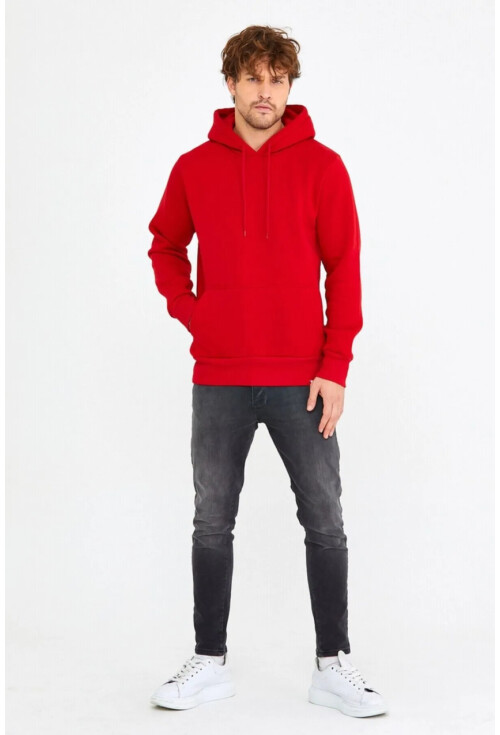 Kırmızı Unisex Kapüşonlu Kanguru Cepli Basic Sweatshirt 1163