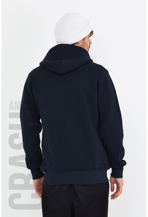 Lacivert Unisex Kapüşonlu Üç İplik Basic Sweatshirt