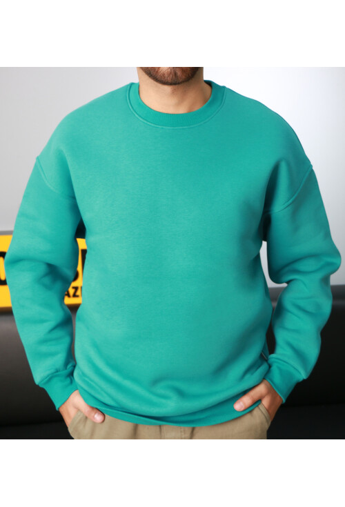 Petrol Unisex Basic Bisiklet Yaka Oversize Sweatshirt