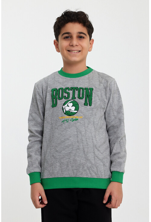 Polido kumaş Boston nakışlı Çocuk Sweatshirt