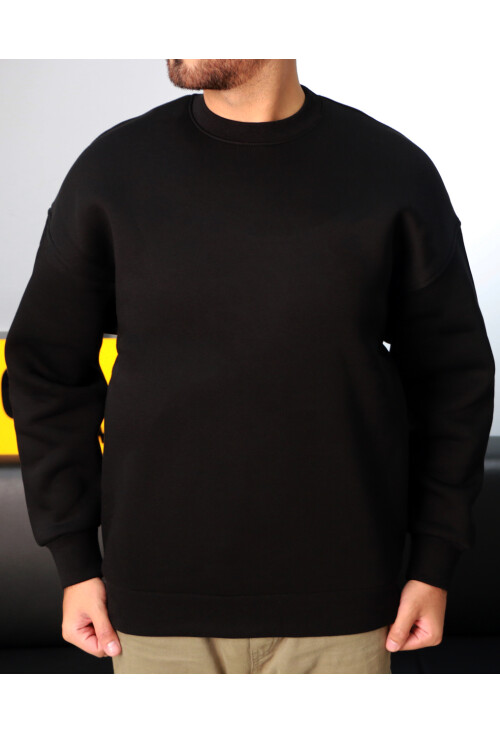 Siyah Unisex Basic Bisiklet Yaka Oversize Sweatshirt