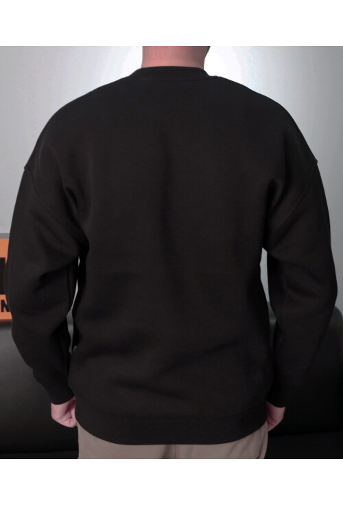 Siyah Unisex Basic Bisiklet Yaka Oversize Sweatshirt