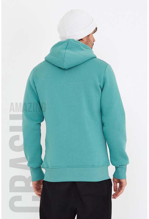 Su Yeşili Unisex Kapüşonlu Üç İplik Basic Sweatshirt
