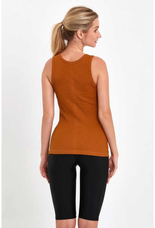 Tarçın Fitted/Vücuda Oturan Havuz Yaka Fitilli Esnek Örme Atlet