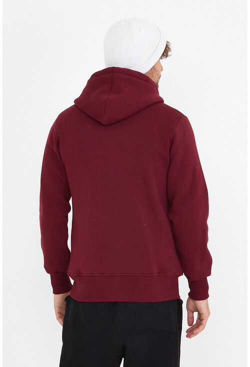 Unisex Bordo Kapüşonlu Üç İplik Basic Sweatshirt