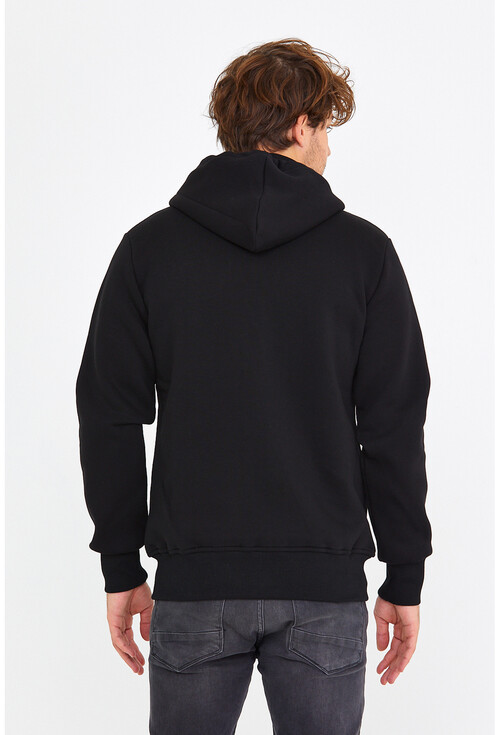 Unisex Siyah Renk Beyaz Fermuarlı Kapüşonlu Basic Sweatshirt