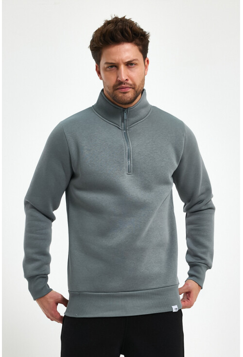 Yüksek Yaka Yarım Fermuarlı Basic Sweatshirt