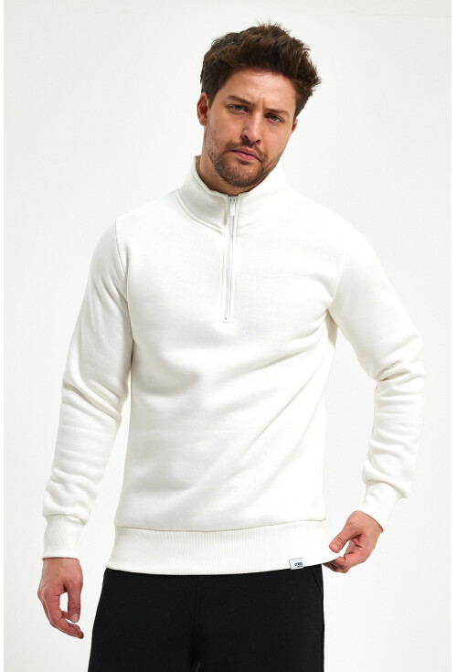 Yüksek Yaka Yarım Fermuarlı Basic Sweatshirt