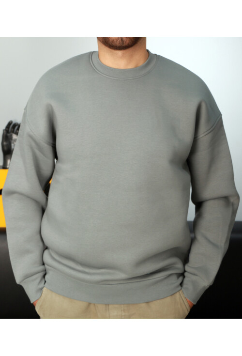 Zeytin Unisex Basic Bisiklet Yaka Oversize Sweatshirt