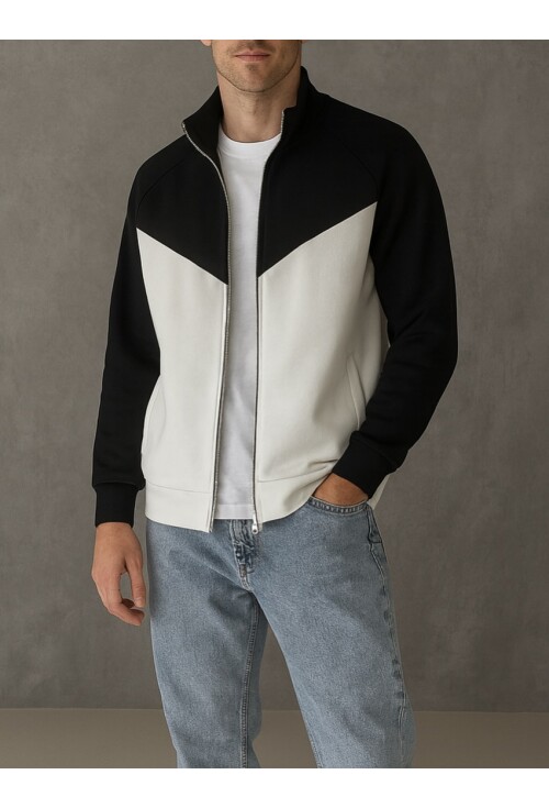 Garnili Tam Fermuarlı Hırka Sweatshirt