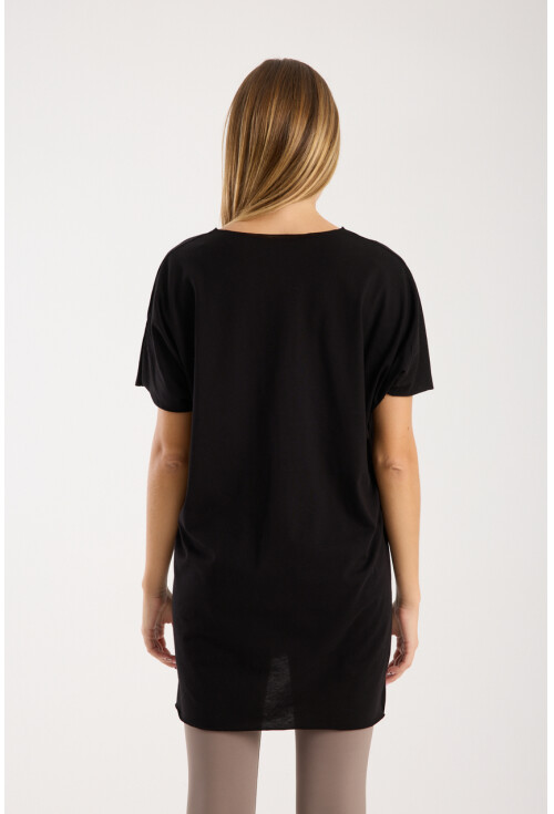 Kadın Bisiklet Yaka Yırtmaçlı Oversize Basic Tişört