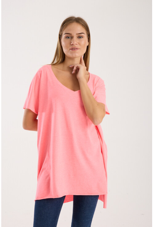 Kadın V Yaka Yırtmaçlı Oversize Basic Tişört