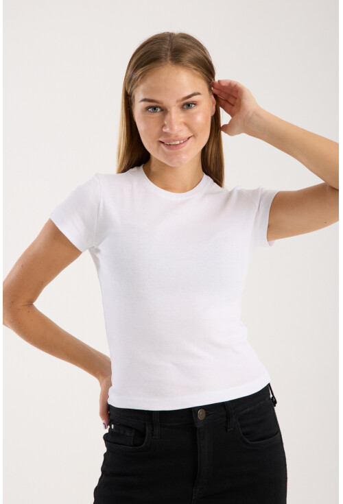 Kısa Kollu Bisiklet Yaka Slim Fit  Kadın T-Shirt