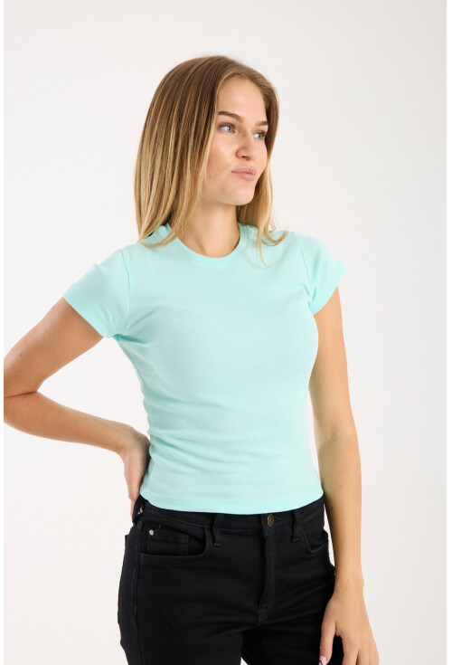 Kısa Kollu Bisiklet Yaka Slim Fit  Kadın T-Shirt