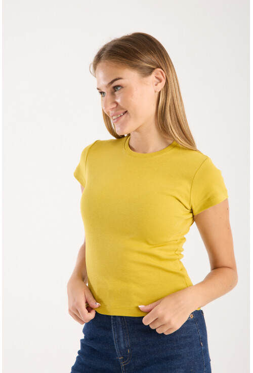 Kısa Kollu Bisiklet Yaka Slim Fit  Kadın T-Shirt