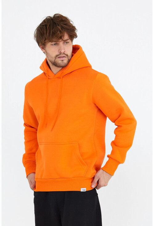 Turuncu Unisex Kapüşonlu Kanguru Cepli Basic Sweatshirt 1163