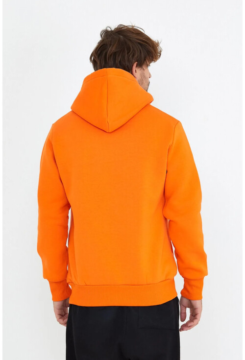 Turuncu Unisex Kapüşonlu Kanguru Cepli Basic Sweatshirt 1163