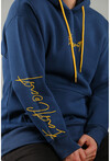 Unisex Kapüşonlu Kolu Nakışlı Şardonlu Üç İplik Sweatshirt