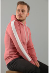 Unisex Kapüşonlu Kolu Şeritli Yazısız Şardonlu Üç İplik Sweatshirt