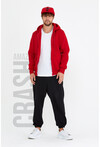 Kırmızı Unisex Kapüşonlu Üç İplik Basic Sweatshirt