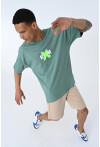 Su Yeşili Bisiklet Yaka Ön Arka Baskılı Oversize Kalıp Unisex T-Shirt