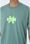 Su Yeşili Bisiklet Yaka Ön Arka Baskılı Oversize Kalıp Unisex T-Shirt