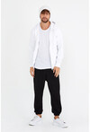 Unisex Beyaz Kapüşonlu Üç İplik Basic Sweatshirt