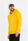 Unisex Sarı Kapüşonlu Üç İplik Basic Sweatshirt